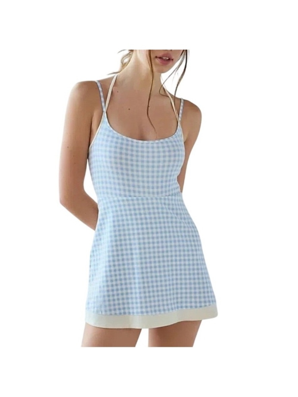Urban Outfitters Out From Under Blue and White Gingham Mini Babydoll Skort Dress